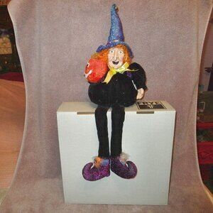Vtg Joelson Hagatha Witch Plush Doll 23" Shelf Sitter Pumpkin Wart Halloween